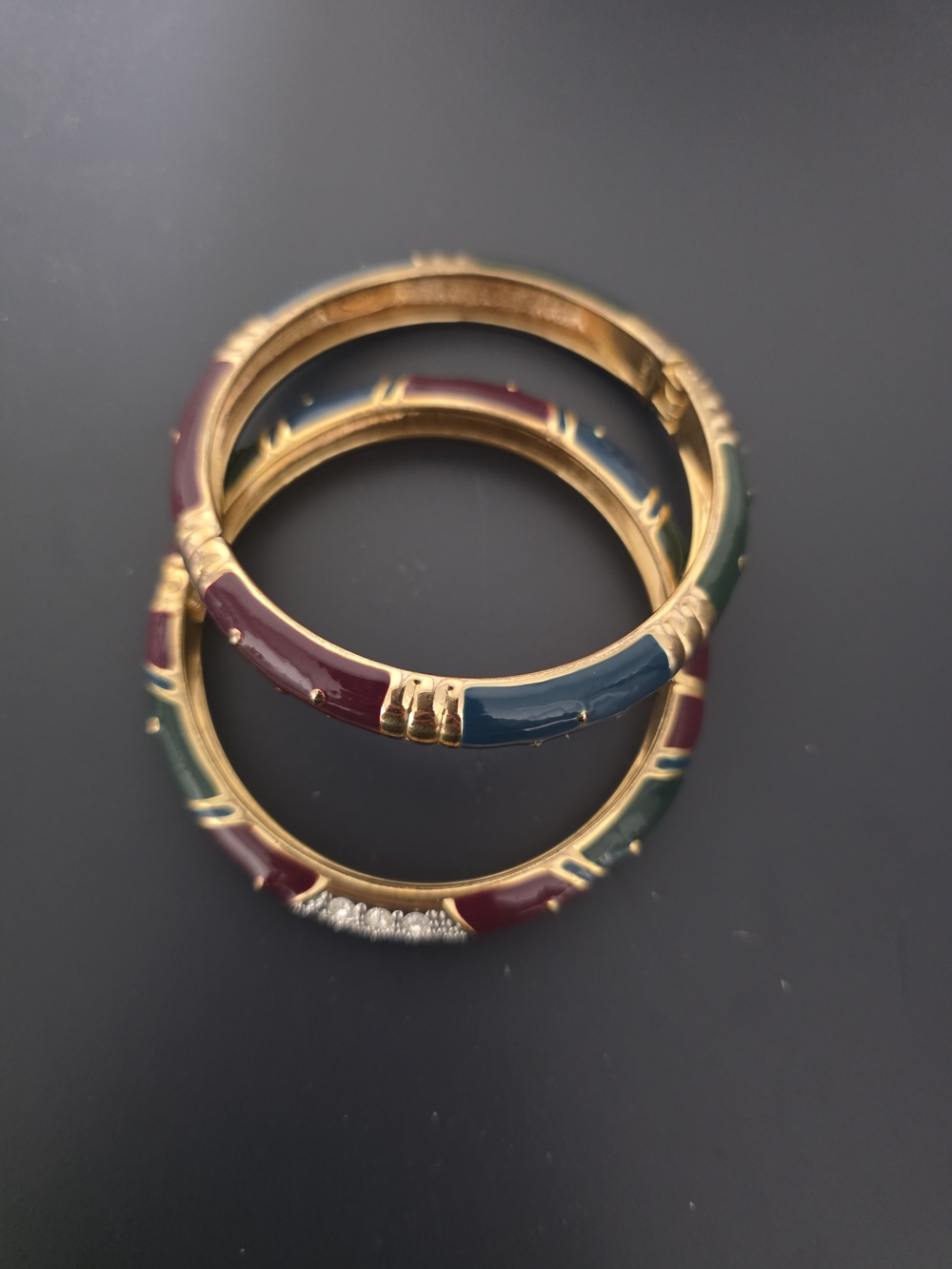 Joan Rivers Tri-Color Enamel Bangle Set with Crystal Accent - Picture 2 of 3